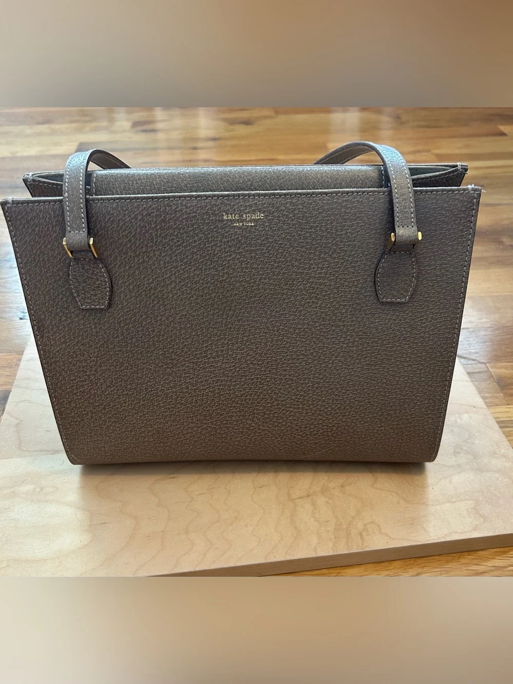 kate spade taupe brown textured leather tote